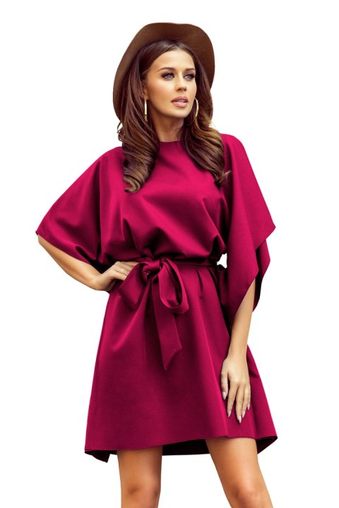 287-18 SOFIA Sukienka motyl z wiązaniem w pasie - BORDOWA - 2XL/3XL 287-18 SOFIA Sukienka motyl z wiązaniem w pasie - BORDOWA - 2XL/3XL