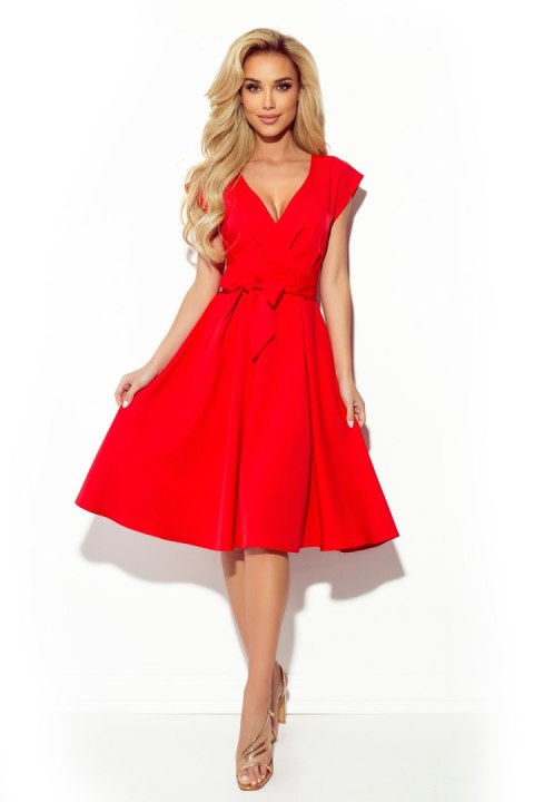 348-4 SCARLETT - rozkloszowana sukienka z kopertowym dekoltem - CZERWONA - M 348-4 SCARLETT - rozkloszowana sukienka z kopertowym dekoltem - CZERWONA - M