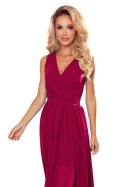362-5 JUSTINE Długa suknia z dekoltem i wiązaniem - BORDOWA - XL