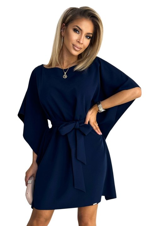 287-24 SOFIA Sukienka motyl z wiązaniem w pasie - GRANATOWA - 2XL/3XL 287-24 SOFIA Sukienka motyl z wiązaniem w pasie - GRANATOWA - 2XL/3XL