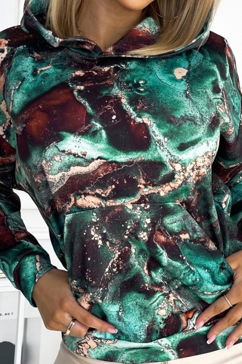 390-2 Bluza kangurka z kapturem - turkusowo-brązowy marmur - XXL 390-2 Bluza kangurka z kapturem - turkusowo-brązowy marmur - XXL