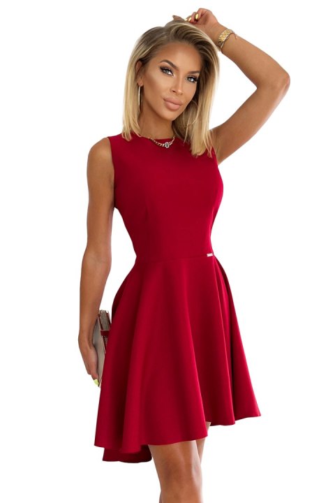 397-1 Elegancka sukienka z dłuższym tyłem - CZERWONA Z BROKATEM - L 397-1 Elegancka sukienka z dłuższym tyłem - CZERWONA Z BROKATEM - L