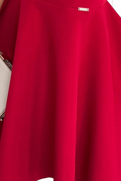 397-1 Elegancka sukienka z dłuższym tyłem - CZERWONA Z BROKATEM - S 397-1 Elegancka sukienka z dłuższym tyłem - CZERWONA Z BROKATEM - S