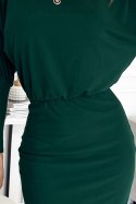 399-2 LARA Sukienka ze ściągaczami w rękawach - zieleń butelkowa - XS
