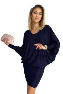 402-1 Sukienka nietoperz z dekoltem - granatowa z brokatem - 2XL/3XL