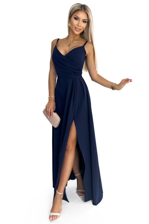 299-7 CHIARA elegancka maxi długa suknia na ramiączkach - GRANATOWA - XL 299-7 CHIARA elegancka maxi długa suknia na ramiączkach - GRANATOWA - XL