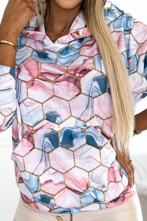 390-3 Bluza kangurka z kapturem - złote heksagony i różowo-błękitny marmur - XXL 390-3 Bluza kangurka z kapturem - złote heksagony i różowo-błękitny marmur - XXL