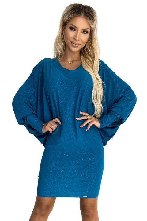 402-3 Sukienka nietoperz z dekoltem - kolor morski z brokatem - L/XL 402-3 Sukienka nietoperz z dekoltem - kolor morski z brokatem - L/XL