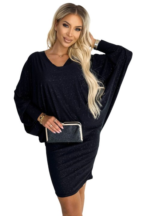 402-5 Sukienka nietoperz z dekoltem - czarna z brokatem - 2XL/3XL 402-5 Sukienka nietoperz z dekoltem - czarna z brokatem - 2XL/3XL