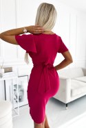 479-4 NINA sukienka z kopertowym dekoltem, rękawkiem i paskiem - FUKSJA - M