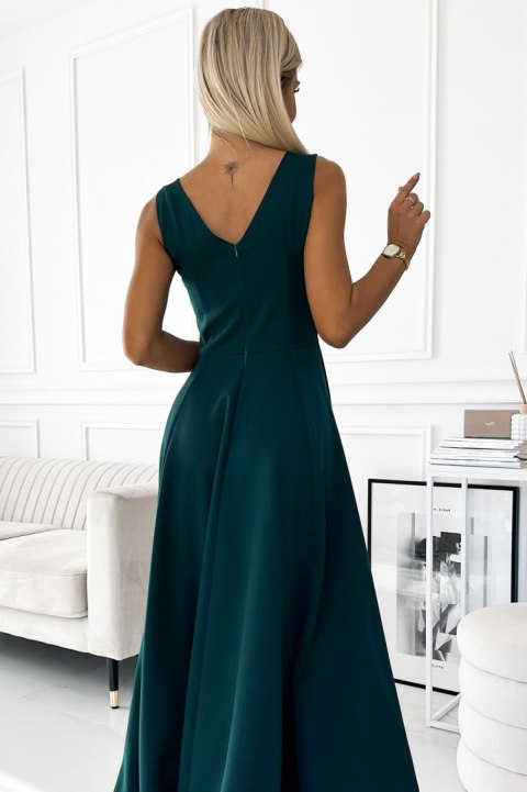 246-5 CINDY długa elegancka suknia z dekoltem - ZIELONA - L 246-5 CINDY długa elegancka suknia z dekoltem - ZIELONA - L