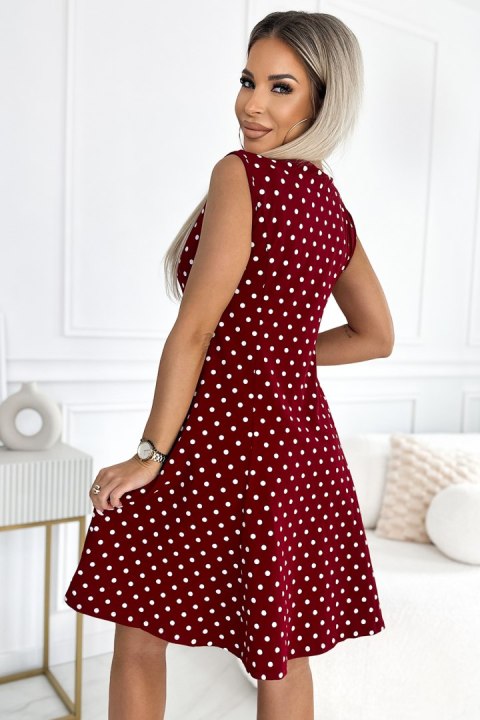 241-3 STELLA bawełniana sukienka z dekoltem w karo - BORDOWA w groszki - XXL 241-3 STELLA bawełniana sukienka z dekoltem w karo - BORDOWA w groszki - XXL