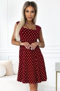 241-3 STELLA bawełniana sukienka z dekoltem w karo - BORDOWA w groszki - XXL