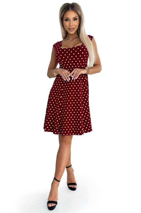 241-3 STELLA bawełniana sukienka z dekoltem w karo - BORDOWA w groszki - XXL 241-3 STELLA bawełniana sukienka z dekoltem w karo - BORDOWA w groszki - XXL