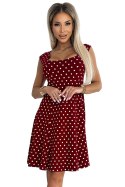 241-3 STELLA bawełniana sukienka z dekoltem w karo - BORDOWA w groszki - XXL