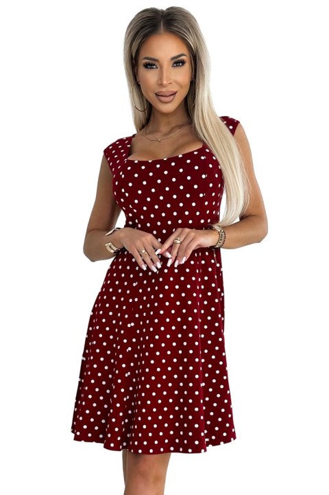 241-3 STELLA bawełniana sukienka z dekoltem w karo - BORDOWA w groszki - XXL 241-3 STELLA bawełniana sukienka z dekoltem w karo - BORDOWA w groszki - XXL