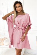 287-32 SOFIA Kobieca sukienka motyl z wiązaniem w pasie - BRUDNY RÓŻ - 2XL/3XL