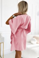 287-32 SOFIA Kobieca sukienka motyl z wiązaniem w pasie - BRUDNY RÓŻ - 2XL/3XL