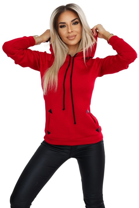 262-2 Ciepła bluza z kapturem i kieszonkami - CZERWONA - S 262-2 Ciepła bluza z kapturem i kieszonkami - CZERWONA - S