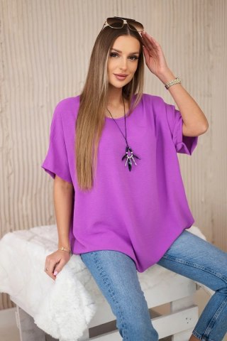 Bluzka oversize z wisiorkiem fioletowa