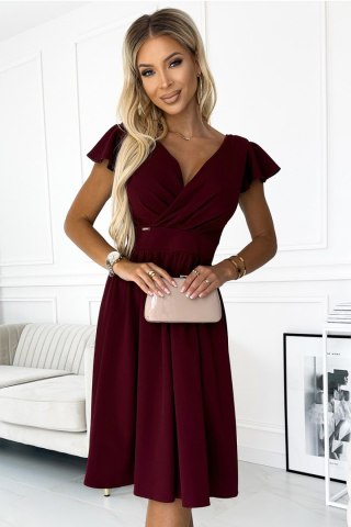 425-4 MATILDE Sukienka z dekoltem i krótkim rękawkiem - BORDOWA - M