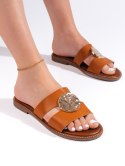 Eleganckie klapki damskie camel - 41