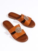 Eleganckie klapki damskie camel - 41