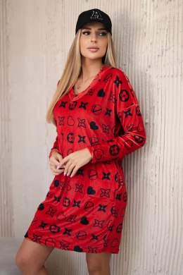 Sukienka welurowa z ozdobnym wzorem czerwona uniwersalny