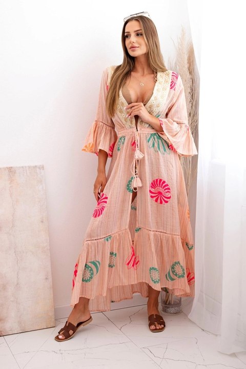 Narzutka damska boho z haftem morelowa uniwersalny Narzutka damska boho z haftem morelowa uniwersalny