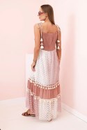 Sukienka damska boho na ramiączkach z haftem i koronką camelowa