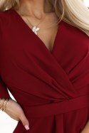 581-2 JENNIFER długa suknia z rozcięciem na nogę, rękawkiem i dekoltem - BORDOWA - XXXL
