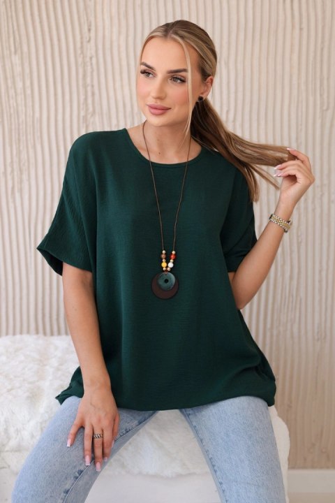Bluzka oversize z wisiorkiem ciemno zielona uniwersalny Bluzka oversize z wisiorkiem ciemno zielona uniwersalny