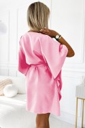 287-30 SOFIA Kobieca sukienka motyl z wiązaniem w pasie - PASTELOWY RÓŻ - S/M