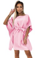 287-30 SOFIA Kobieca sukienka motyl z wiązaniem w pasie - PASTELOWY RÓŻ - S/M