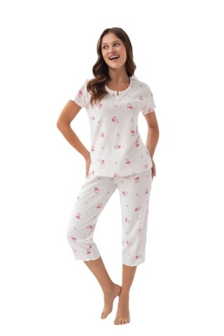 Piżama 386 Kolor(ecru-amarant kwiatki) Rozmiar(XL)