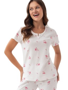 Piżama 386 Kolor(ecru-amarant kwiatki) Rozmiar(XL)