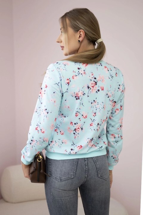 Bluza damska w kwiaty na zamek jasno miętowa uniwersalny Bluza damska w kwiaty na zamek jasno miętowa uniwersalny