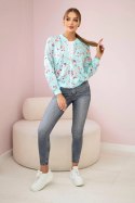 Bluza damska w kwiaty na zamek miętowa uniwersalny