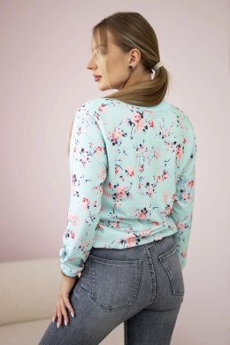 Bluza damska w kwiaty na zamek miętowa uniwersalny