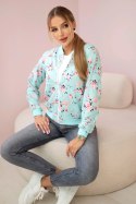 Bluza damska w kwiaty na zamek miętowa uniwersalny