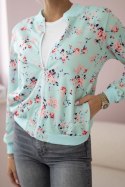 Bluza damska w kwiaty na zamek miętowa