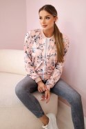 Bluza damska w kwiaty na zamek pudrowy róż