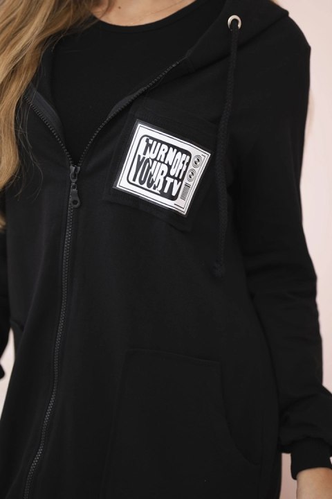 Bluza damska dłuższa z kapturem i zamkiem czarna uniwersalny Bluza damska dłuższa z kapturem i zamkiem czarna uniwersalny