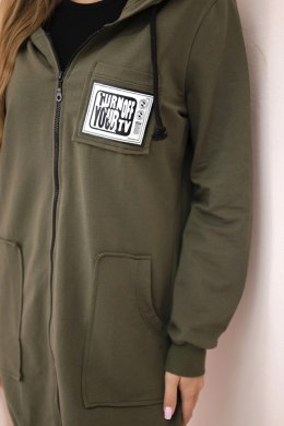 Bluza damska dłuższa z kapturem i zamkiem khaki uniwersalny
