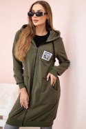 Bluza damska dłuższa z kapturem i zamkiem khaki uniwersalny