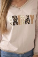 Bluza damska z napisem z cekinami beżowa uniwersalny