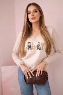 Bluza damska z napisem z cekinami beżowa uniwersalny