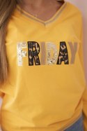 Bluza damska z napisem z cekinami musztardowa uniwersalny