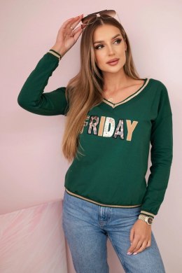 Bluza damska z napisem z cekinami zielona uniwersalny