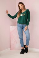 Bluza damska z napisem z cekinami zielona uniwersalny